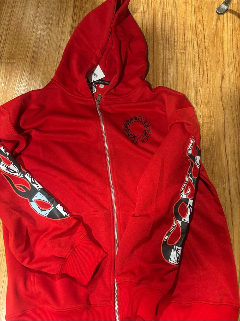 Chrome Hearts Red Graphic Zip-Up Hoodie Jacket
